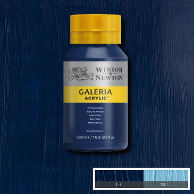 Flaska med 500 ml akrylfärg. Winsor & Newton Galeria Phthalo Blue