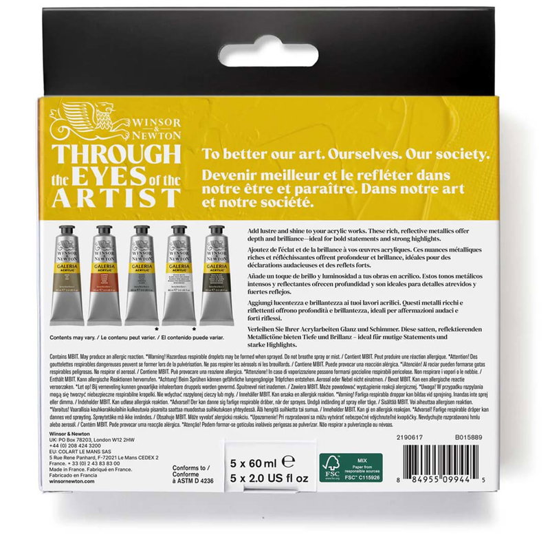 Baksida på Galeria Metallic Set 5x60 ml med innehåll och produktinformation