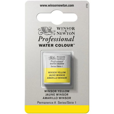 Förpackning med Winsor & Newton Professional akvarellfärg Winsor Yellow halvkopp