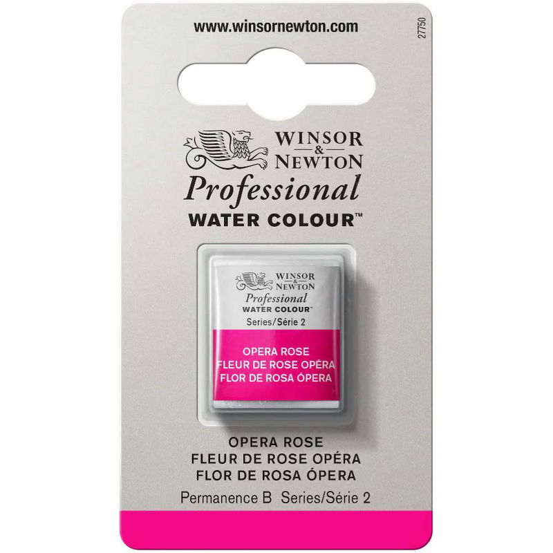 Förpackning med Winsor & Newton Professional akvarellfärg Opera Rose halvkopp