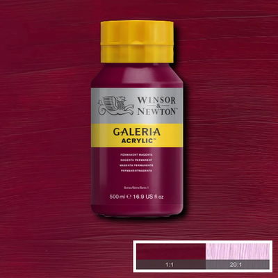 Flaska med 500 ml akrylfärg. Winsor & Newton Galeria Permanent Magenta
