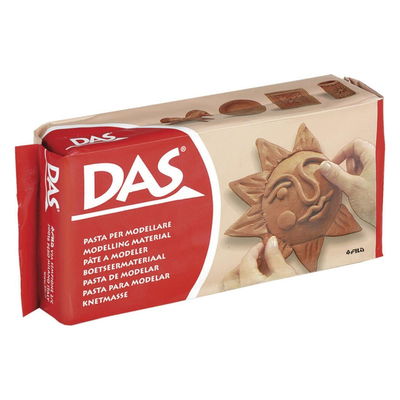 Förpackning med 1 kg DAS lufttorkande terracotta lera till skulpturer, reliefer och kreativa projekt.