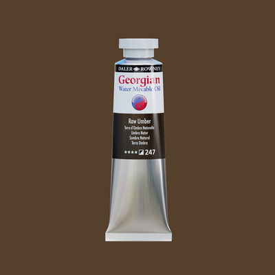 Georgian Raw Umber färg och tub Georgian Water Mixable Oil Paint Raw Umber 37 ml vattenlöslig oljefärg i tub på bakgrund i samma färg