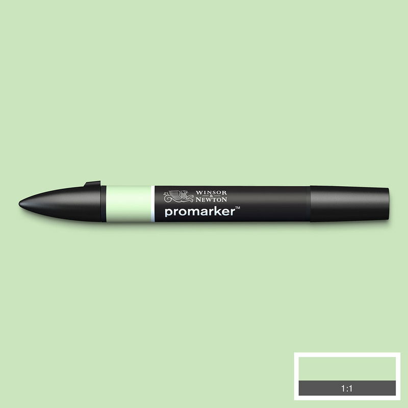 Winsor & Newton Promarker Meadow Green G339 marker med färgprov och bakgrund i samma ton