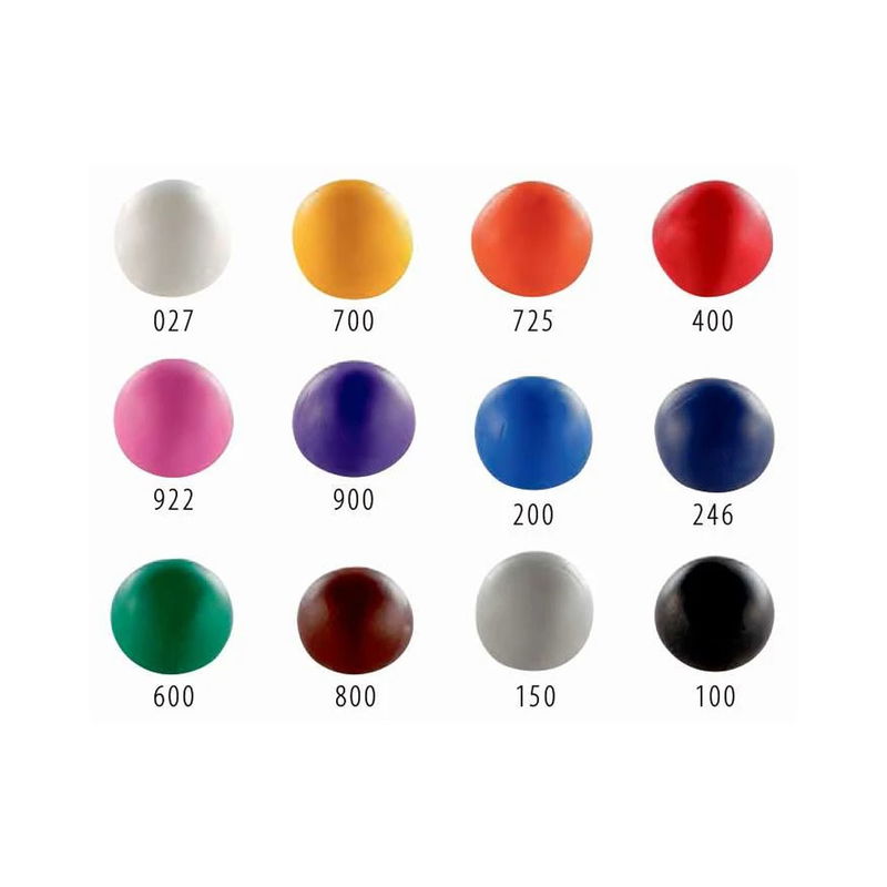 Färgprov på de 12 medföljande Cernit-färgerna i Essentials-setet