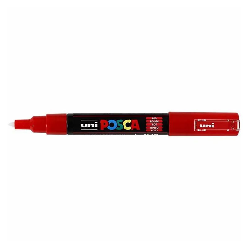 Posca PC-1MC Red med spets synlig, öppen marker sedd från sidan