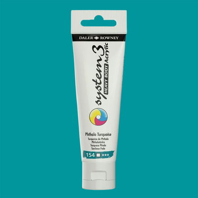 Akrylfärg i tub System3 Heavy Body Phthalo Turquoise 154 med färgprov