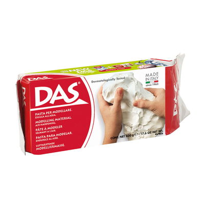 DAS vit lufttorkande lera 500 gram Förpackning med 500 gram DAS lufttorkande vit lera till skulpturer, reliefer och kreativa projekt.