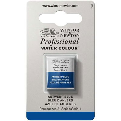 Förpackning med Winsor & Newton Professional akvarellfärg Antwerp Blue halvkopp