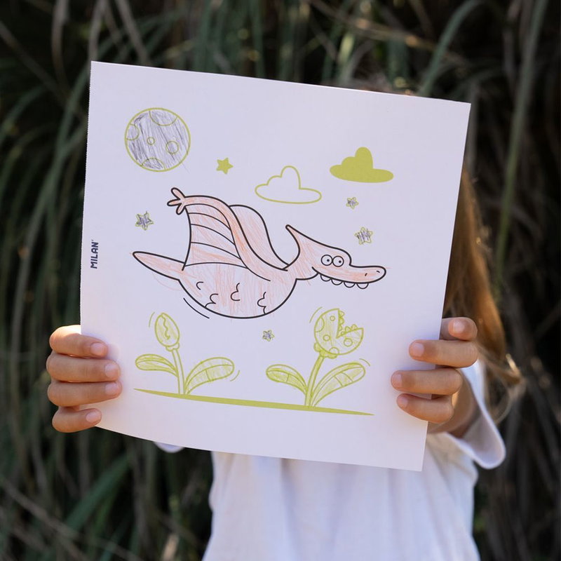 Inspirationsbild på Milan målarbok Dinosaurie med målat motiv