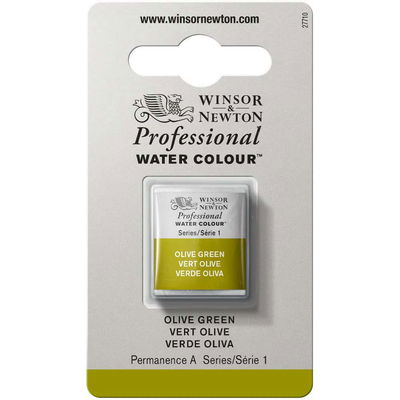 Förpackning med Winsor & Newton Professional akvarellfärg Olive Green halvkopp