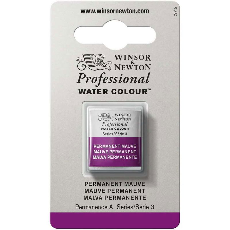 Förpackning med Winsor & Newton Professional akvarellfärg Permanent Mauve halvkopp