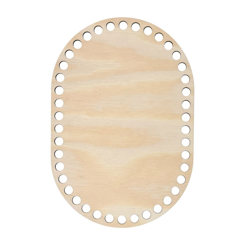 Oval bas till virkade korgar. Denna korgbotten har storleken 15x22 cm och är tillverkad i furu