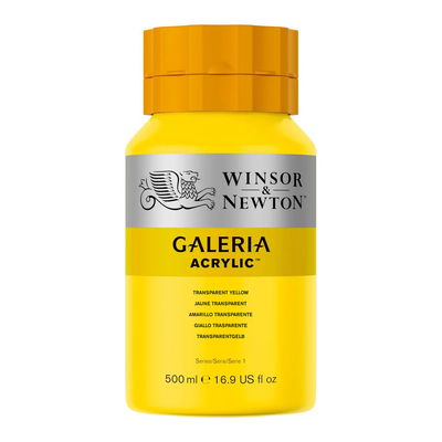 Flaska med 500 ml akrylfärg. Winsor & Newton Galeria Transparent Yellow