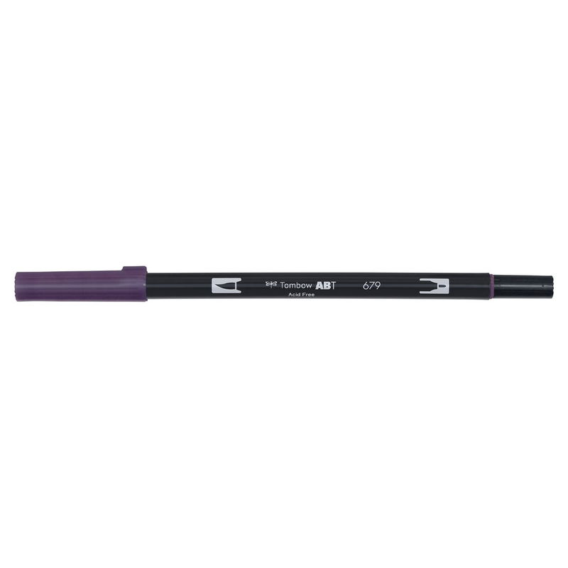 Vattenbaserad penna med två spetsar, en fineliner och en penselspets, Tombow ABT Dual brush Dark Plum