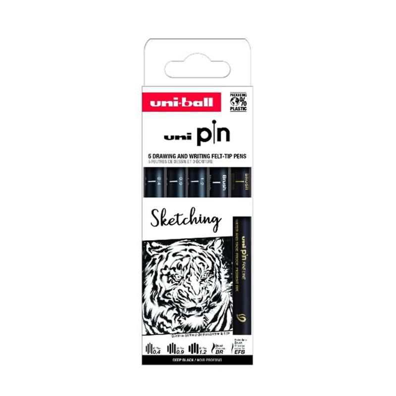 Uni-pin sketching set 5 st pennor, 3 fine liners och 2 st brush pen med olika spetsar