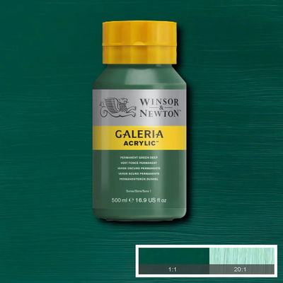 Flaska med 500 ml akrylfärg. Winsor & Newton Galeria Permanent Green Deep