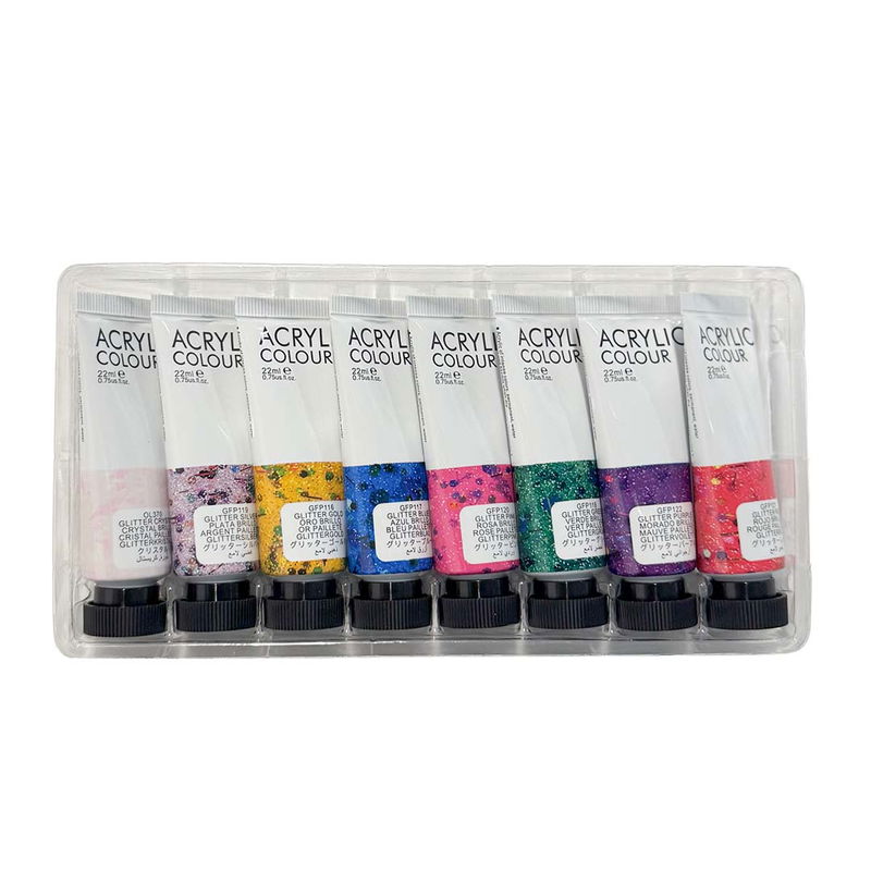 Acrylic Colour Glitter akrylfärger 8x22 ml i tråg