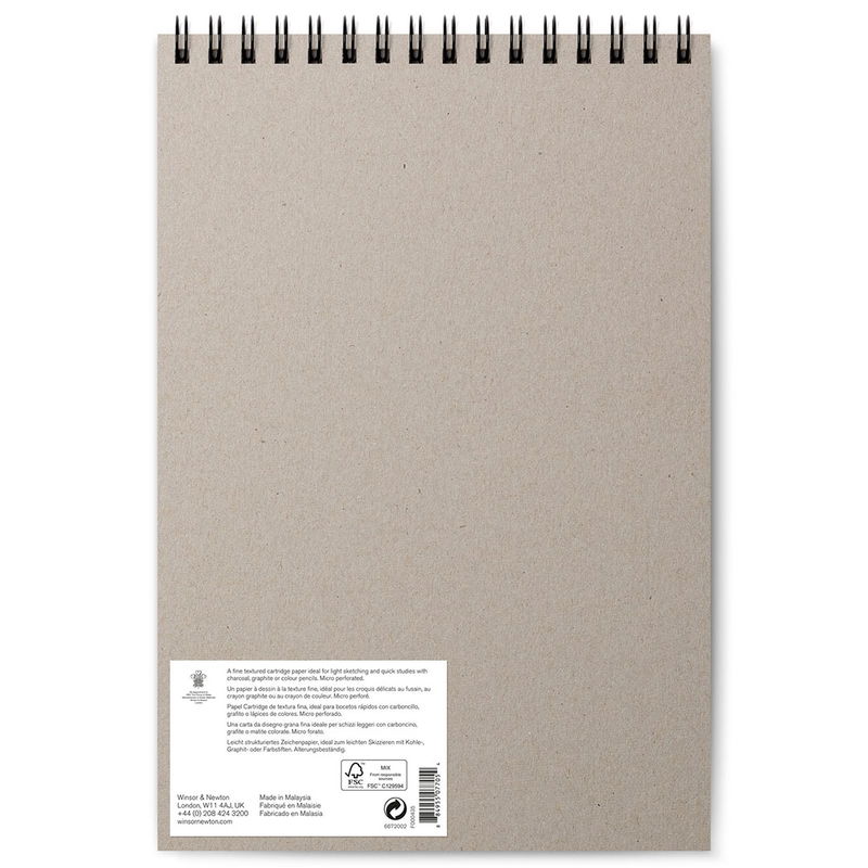Baksida på Winsor & Newton Sketch Pad A4 110 g 50 ark med FSC-märkning