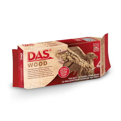 Förpackning med DAS Wood, lufttorkande lera som ser ut som trä