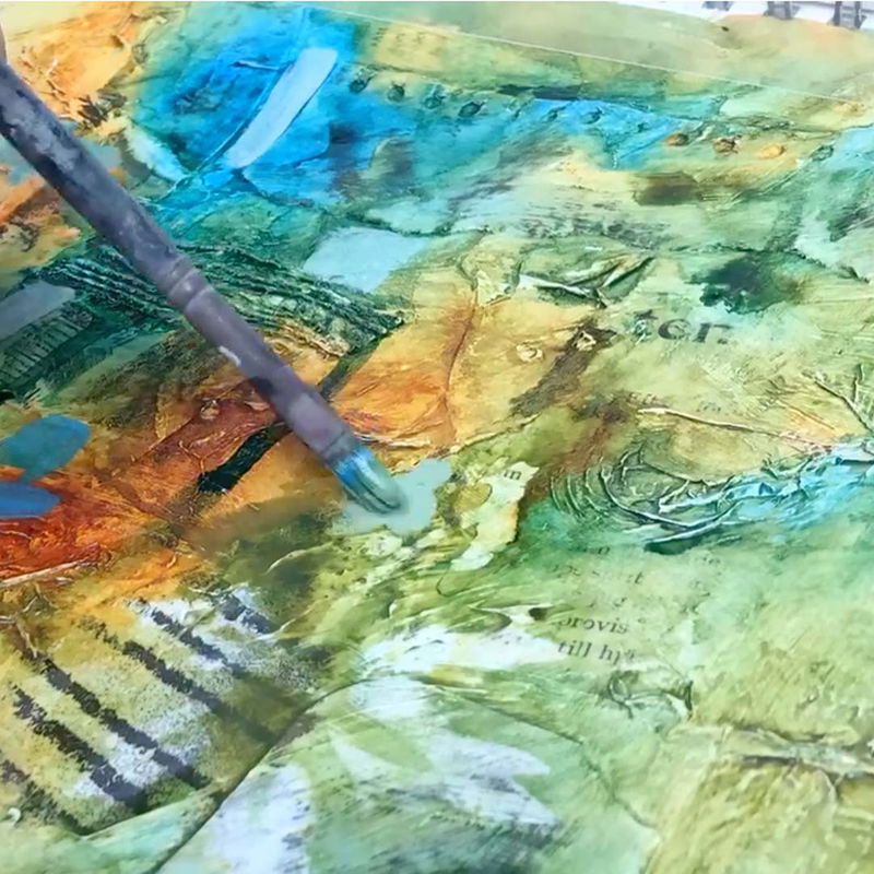 Mixed-media, måleri med olika texturer och medium