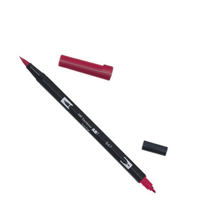 Tombow ABT Dual Brush, vattenbaserad penna med två spetsar, en fine och en brush, Crimson 847