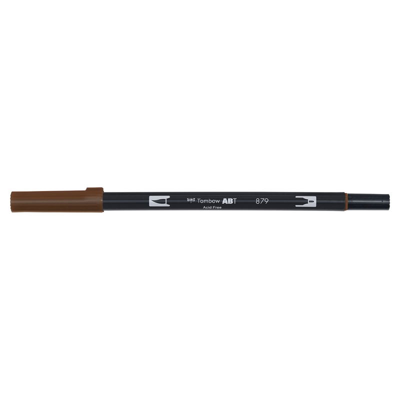 Vattenbaserad penna med två spetsar, en fineliner och en penselspets, Tombow ABT Dual brush Brown