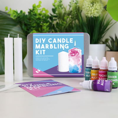DIY Candle Marbling Kit med färgflaskor, ljus och instruktioner