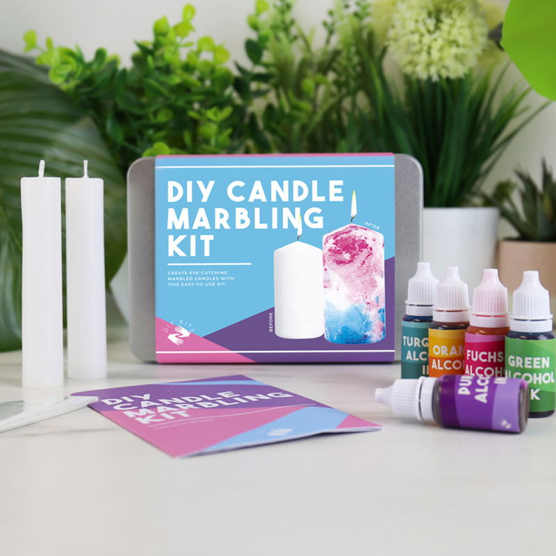 DIY Candle Marbling Kit med färgflaskor, ljus och instruktioner