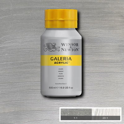 Flaska med 500 ml akrylfärg. Winsor & Newton Galeria Silver