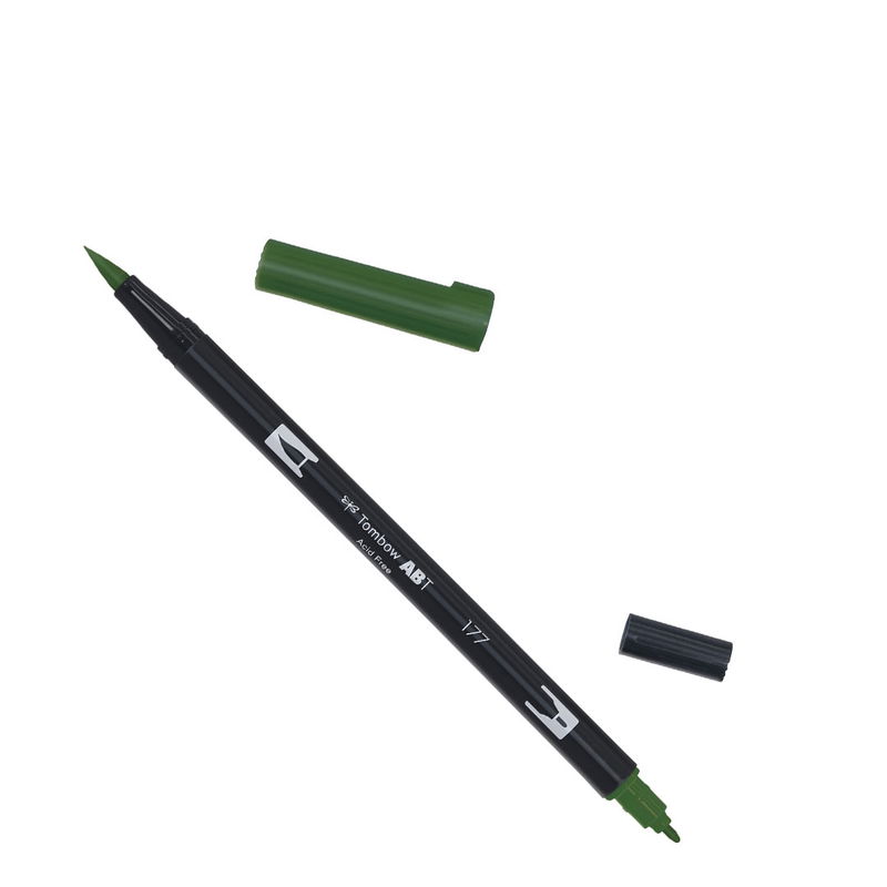 Tombow ABT Dual Brush, vattenbaserad penna med två spetsar, en fine och en brush, Dark jade 177