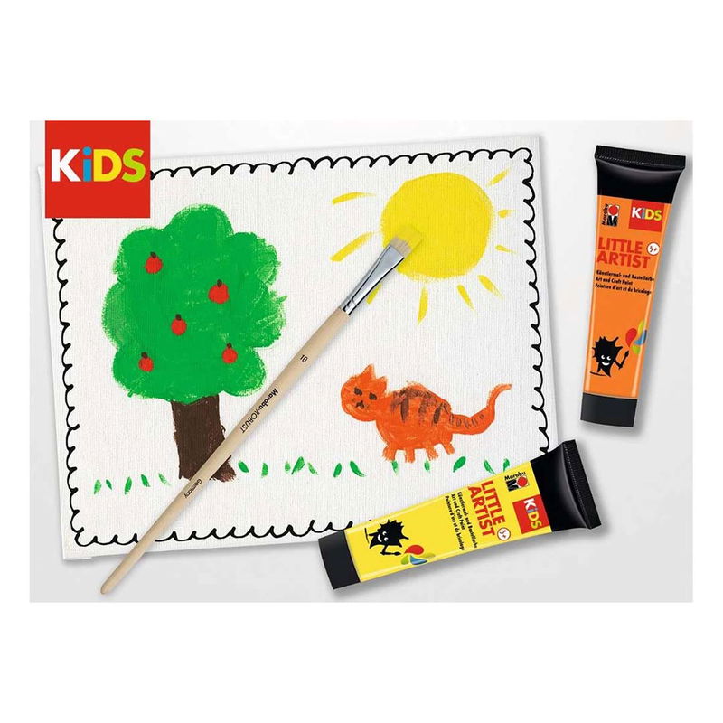 Marabu KiDS Little Artist målarkort med sol, träd och katt målat med färger ur setet