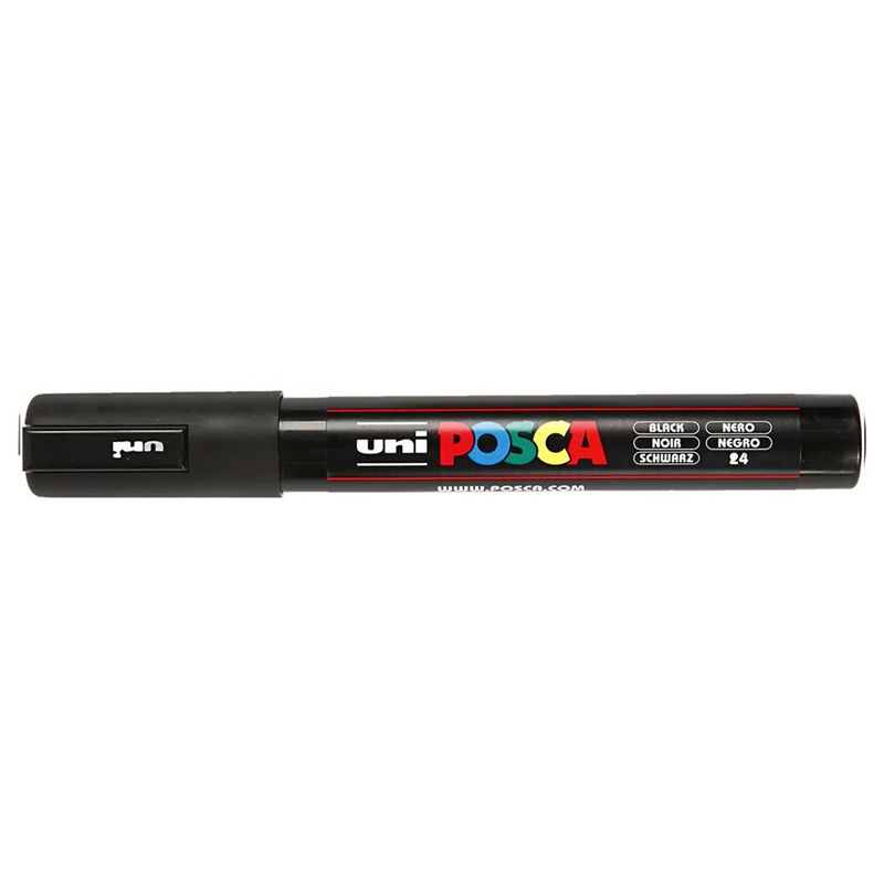 Posca PC-5M Black med kork, stängd marker sedd från sidan