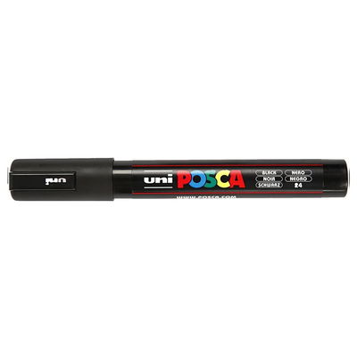 Posca PC-5M Black med stängd kork Posca PC-5M Black med kork, stängd marker sedd från sidan