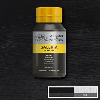 Flaska med 500 ml akrylfärg. Winsor & Newton Galeria Ivory Black
