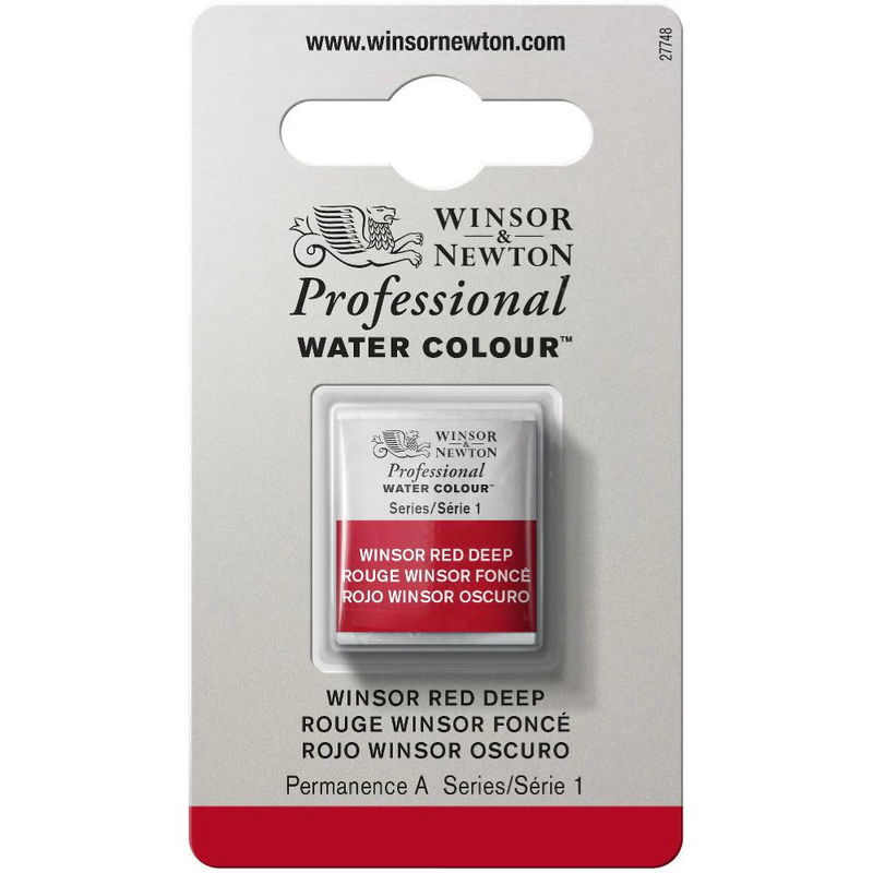 Förpackning med Winsor & Newton Professional akvarellfärg Winsor Red Deep halvkopp