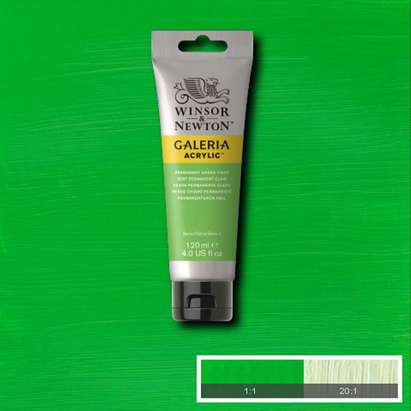 Tub med 120 ml akrylfärg. Winsor & Newton Galeria Permanent Green Light