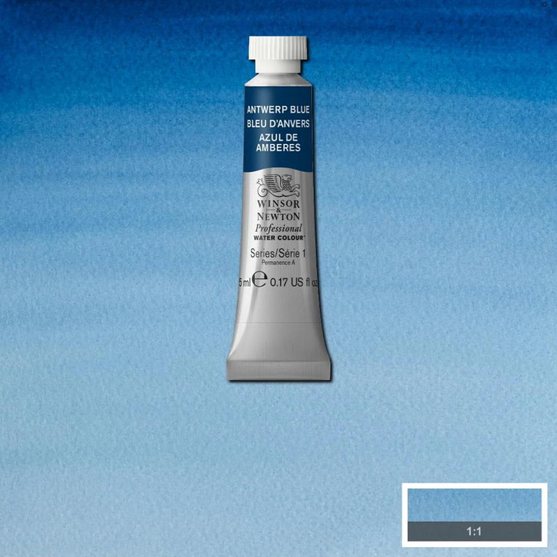 Förpackning med Winsor & Newton Professional akvarellfärg Antwerp Blue tub 5 ml