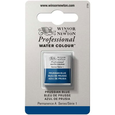 Förpackning med Winsor & Newton Professional akvarellfärg Prussian Blue halvkopp