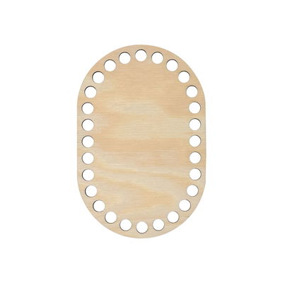 Oval bas till virkade korgar. Denna korgbotten har storleken 10x15 cm och är tillverkad i furu