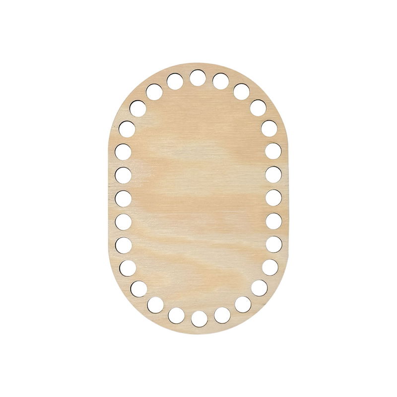 Oval bas till virkade korgar. Denna korgbotten har storleken 10x15 cm och är tillverkad i furu