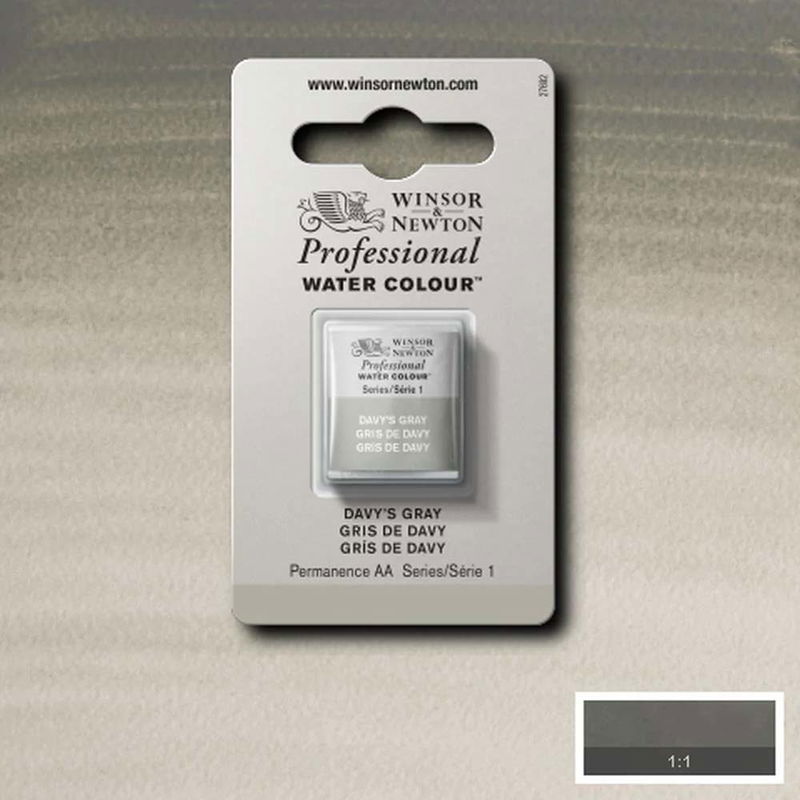 Winsor & Newton Professional Water Colour Davy's Gray i halvkopp som visas mot målad bakgrund i samma färg.