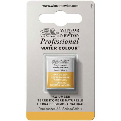 Förpackning med Winsor & Newton Professional akvarellfärg Raw Umber halvkopp