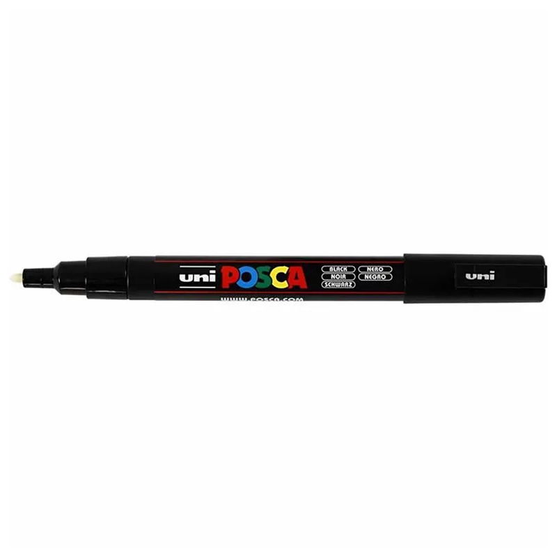 Posca PC-3M Black med spets synlig, öppen marker sedd från sidan