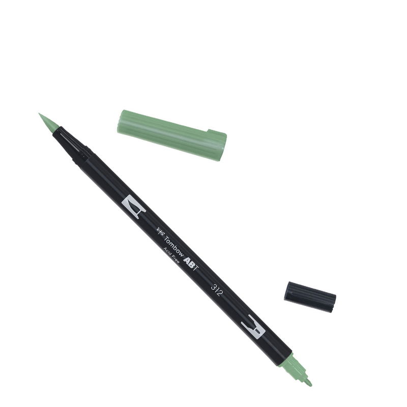 Tombow ABT Dual Brush, vattenbaserad penna med två spetsar, en fine och en brush, Holly Green 312