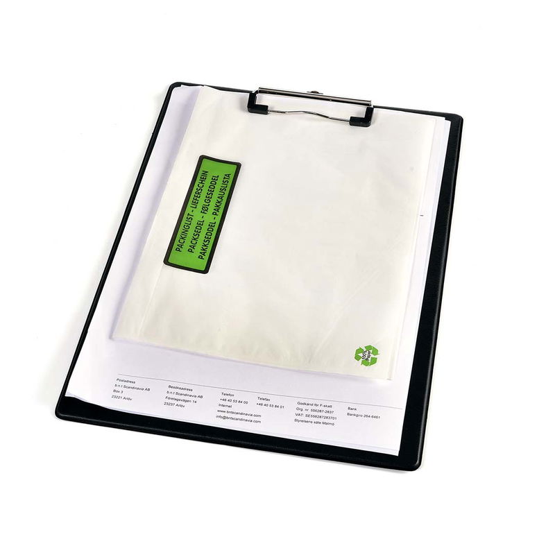 Skrivplatta med fastklämda papper