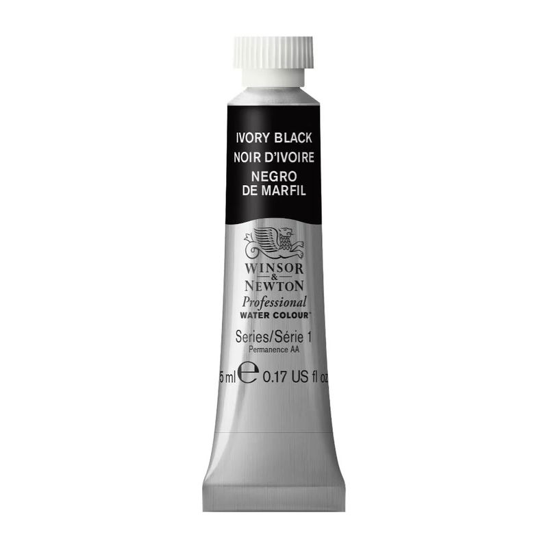 Förpackning med Winsor & Newton Professional akvarellfärg Ivory Black 5 ml tub