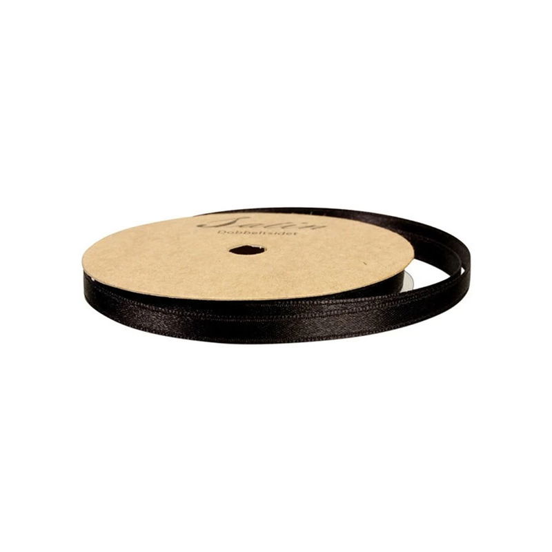 Svart satinband med 6 mm bredd. Längd 10 meter