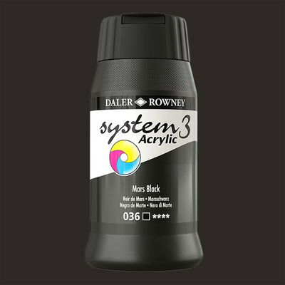 Akrylfärg i flaska System3 Acrylic Mars Black 036 500 ml med färgprov