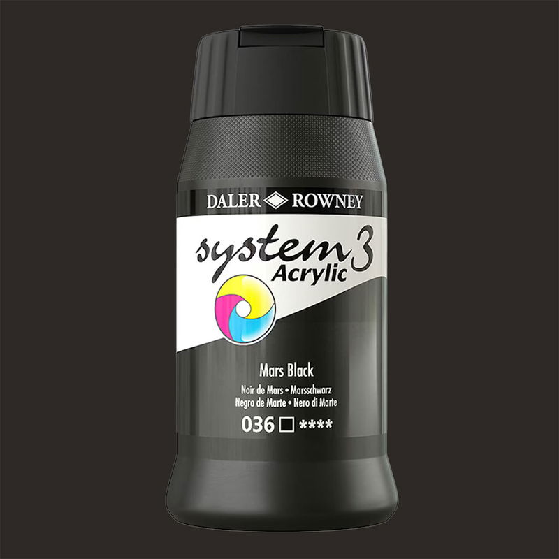 Akrylfärg i flaska System3 Acrylic Mars Black 036 500 ml med färgprov